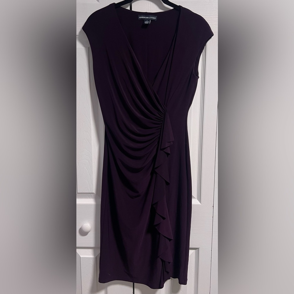 American Living Deep Purple Faux Wrap Midi Dress
